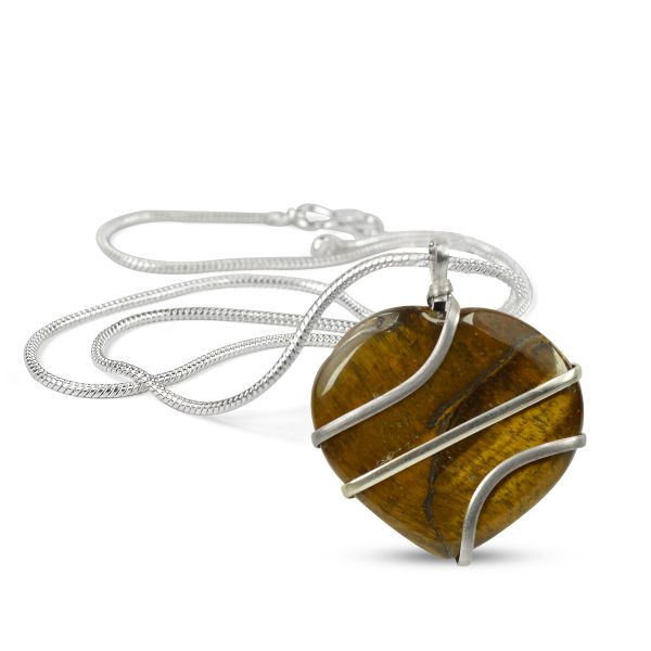 Natural Crystal Stone Wire Wrapped Heart Shape Pendant - Locket Size- 35 mm with Metal Chain
