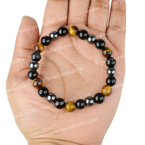 Certified Triple Protection 8 mm Bracelet Hematite, Tiger Eye, Black Tourmaline