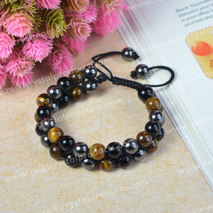 Natural Double Line Stone Macrame Nylon Cord Adjustable 8 mm Bracelet for Unisex