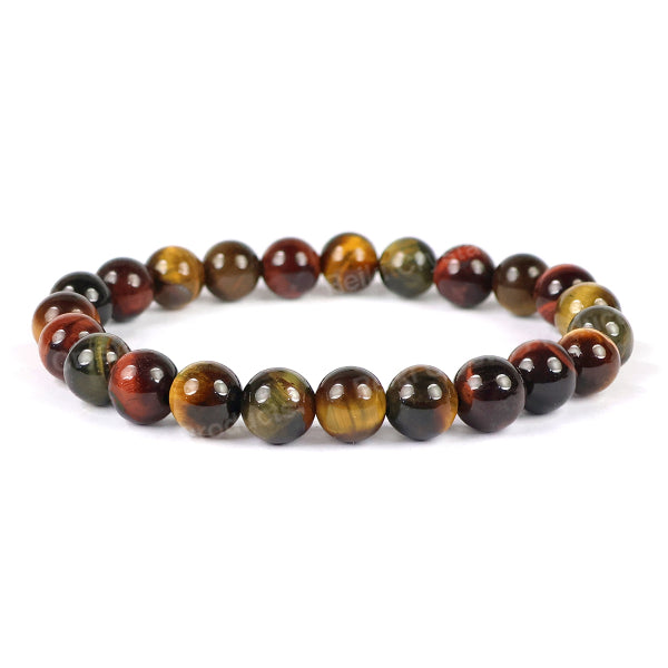 Natutal Multi Tiger Eye Bracelet 8 mm Round Beads Bracelet for Unisex