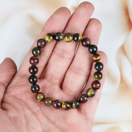 Natutal Multi Tiger Eye Bracelet 8 mm Round Beads Bracelet for Unisex