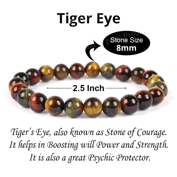 Natutal Multi Tiger Eye Bracelet 8 mm Round Beads Bracelet for Unisex