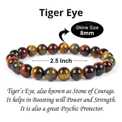 Natutal Multi Tiger Eye Bracelet 8 mm Round Beads Bracelet for Unisex