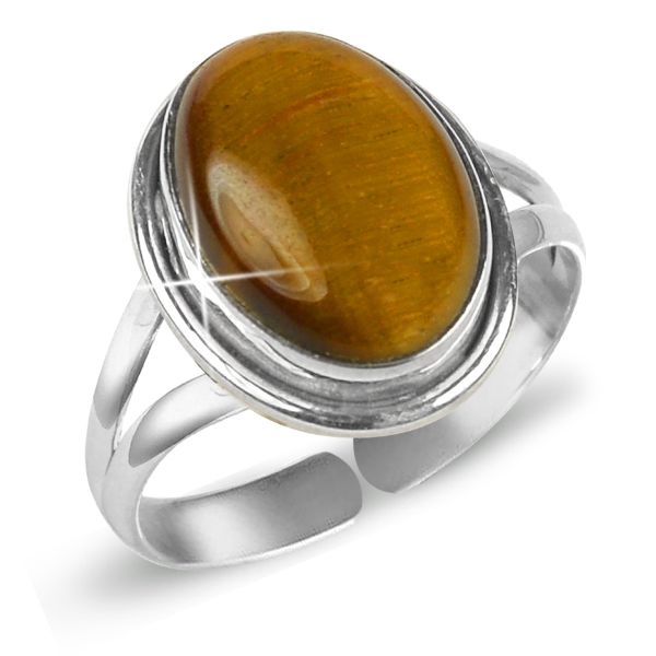 Natural Crystal Gemstone Adjustable Silver Ring for Unisex