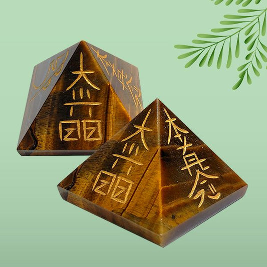 Natural Tiger Eye Reiki Symbol Engraved Pyramid