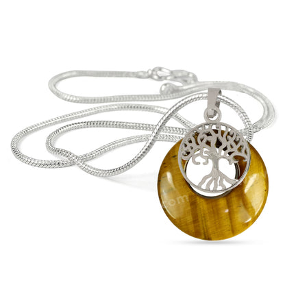 Natural Crystal Stone Tree of Life Charm Pendant - Locket with Metal Chain