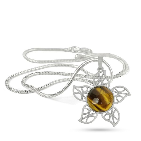 Natural Crystal Stone Flower Shape Pendant - Locket with Metal Chain