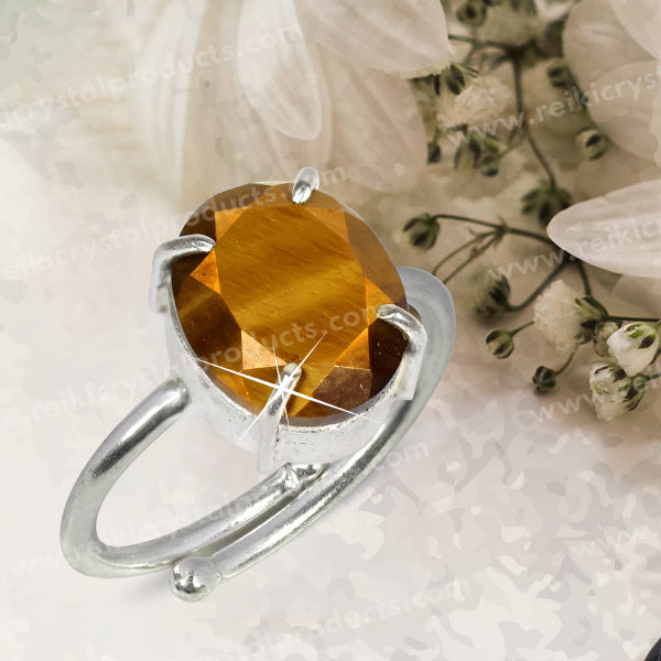 Natural Crystal Gemstone Adjustable Cutting Ring for unisex