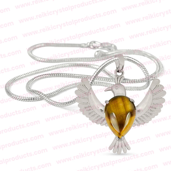 Natural Crystal Stone Bird Shape Pendant - Locket with Metal Chain