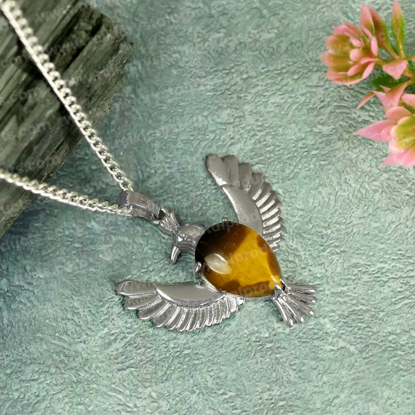 Natural Crystal Stone Bird Shape Pendant - Locket with Metal Chain