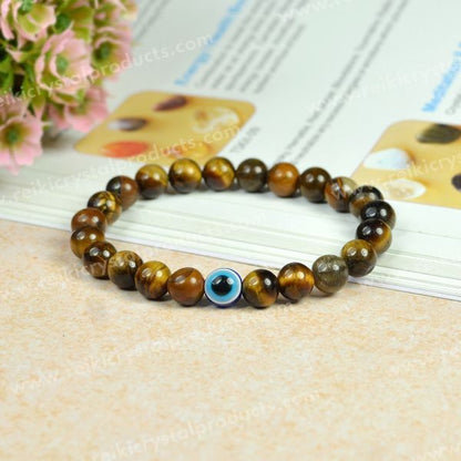 Natural Semi Precious Crystal Stones with Evil Eye 8 mm Bead Bracelet for Unisex