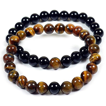 Natural Crystal Stone 8 mm Round Beads Couple Combo Bracelet