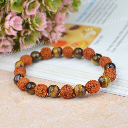 7 Chakra Amethyst Citrine Turquoise Lava Black Onyx Clear Rose Quartz Green Jade Hematite Tiger Eye with Rudraksha 8 mm Bracelet