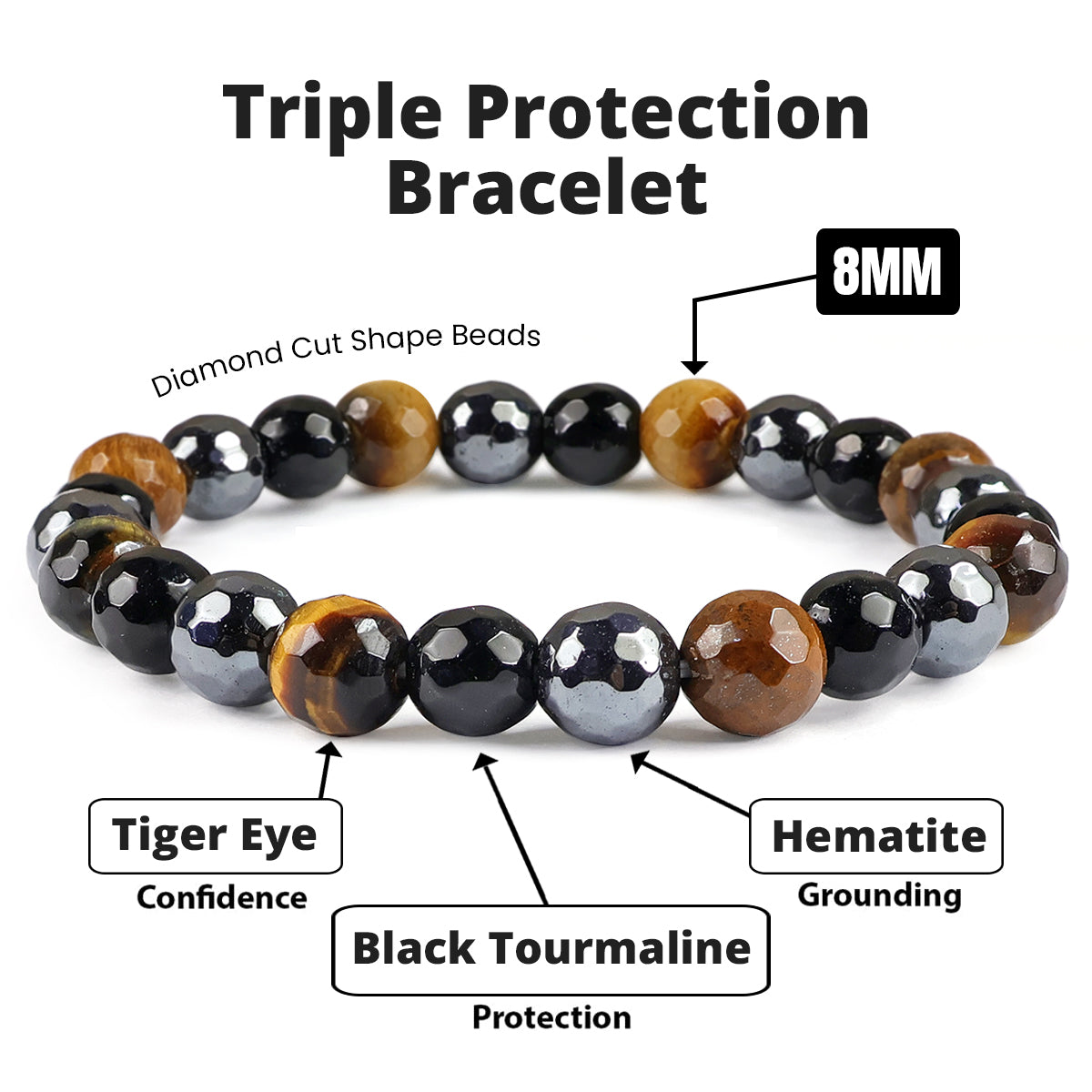 Natural Crystal Stone 8 mm Faceted Bead Bracelet for Unisex