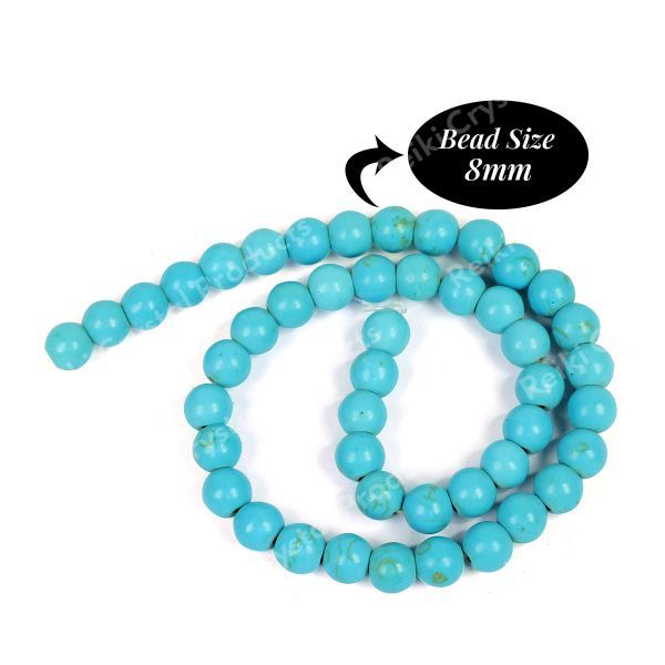 Turquoise Synthetic 8 mm Round Loose Beads 45-50 pcs for Making Bracelet Mala Necklaces