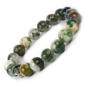Natural Moss Agate 10 mm Round Bead Bracelet