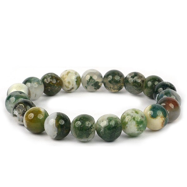 Natural Moss Agate 10 mm Round Bead Bracelet – Crystal for Balance, Prosperity & Calmness