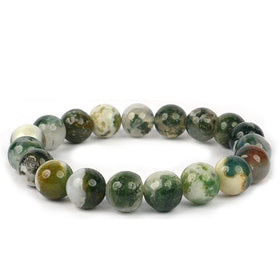 Natural Moss Agate 10 mm Round Bead Bracelet – Crystal for Balance, Prosperity & Calmness