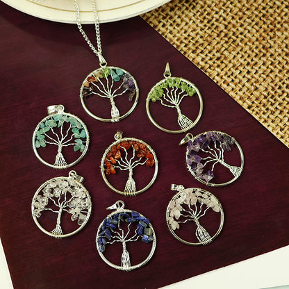 Natural Crystal Stone Tree of Life Pendant Size 35-40 mm with Metal Chain
