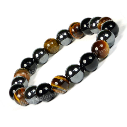 Triple Protection 10 mm Bracelet Hematite, Tiger Eye, Black Obsidian