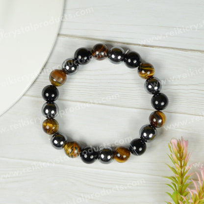 Triple Protection 10 mm Bracelet Hematite, Tiger Eye, Black Tourmaline