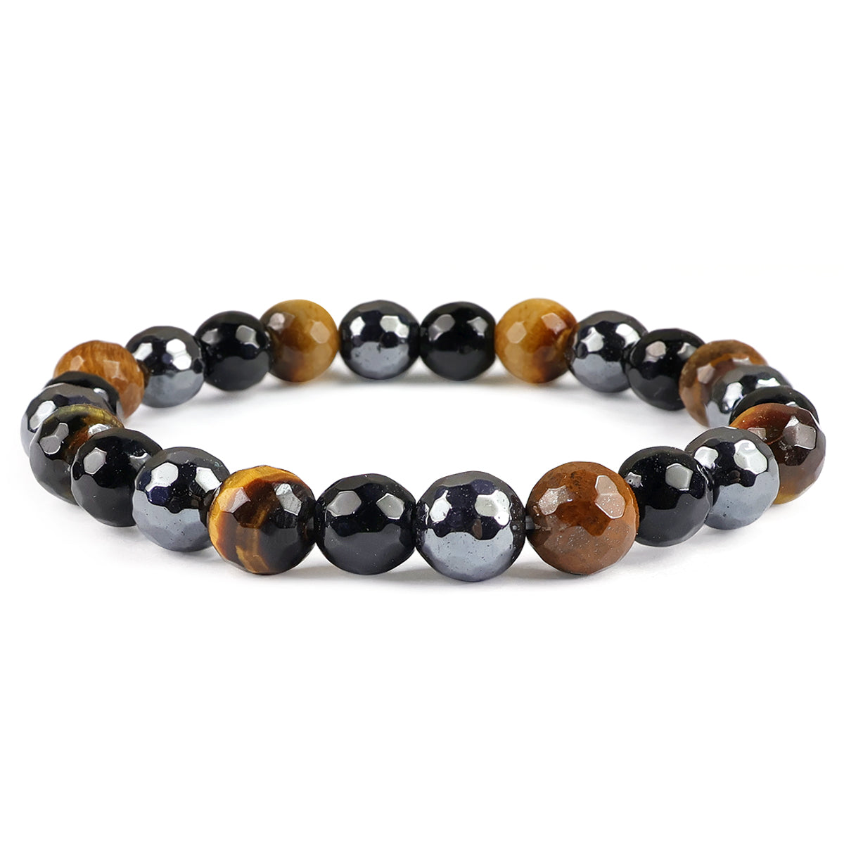 Triple Protection Black Onyx Tiger Eye Hematite 8 mm Faceted Bead Bracelet