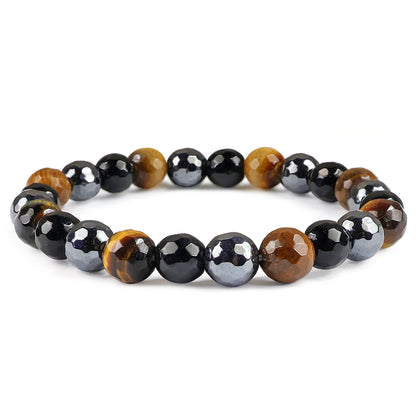 Triple Protection Black Onyx Tiger Eye Hematite 8 mm Faceted Bead Bracelet