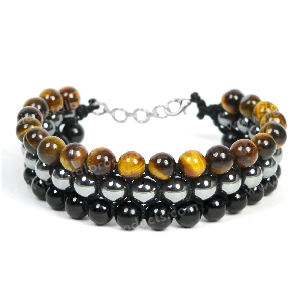Triple Protection Black Onyx Macrame Nylon Cord Adjustable Wristband Triple line Stone Bracelet