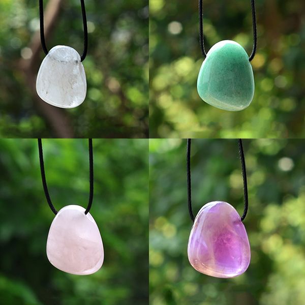 Natural Crystal Stone Tumble Pendant with Thread for Unisex