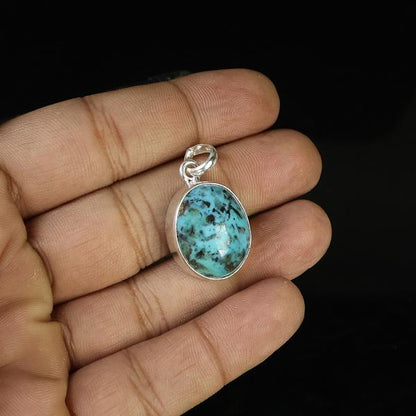 Certified Firoza Turquoise Gemstone Pendant Original Silver 92.5 Pendant 6 CT