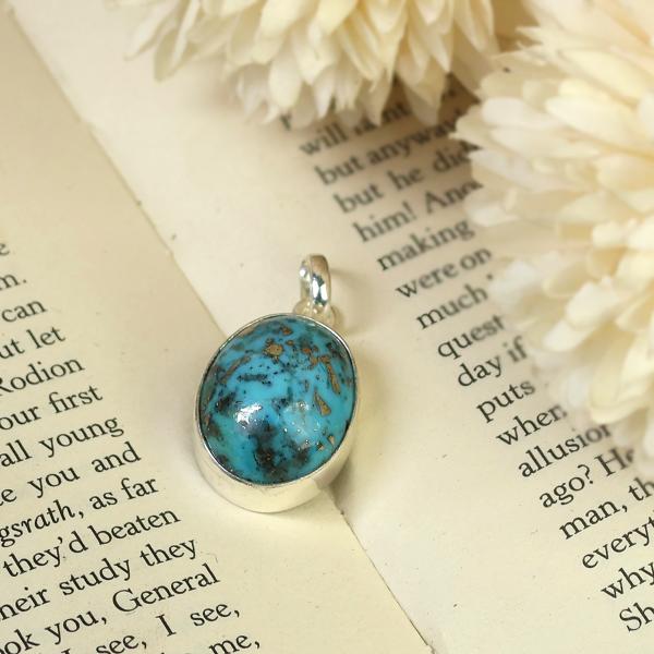 Certified Firoza Turquoise Gemstone Pendant Original Silver 92.5 Pendant 6 CT