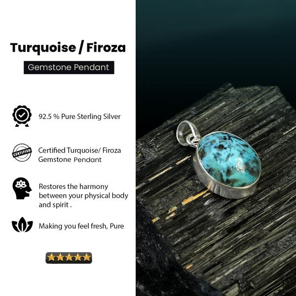 Certified Firoza Turquoise Gemstone Pendant Original Silver 92.5 Pendant 6 CT