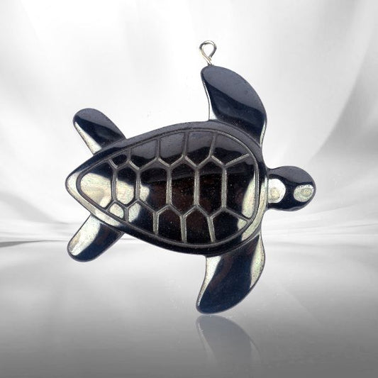 Hematite Crystal Stone Turtle Pendant