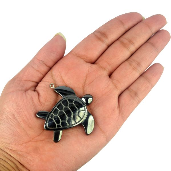 Hematite Crystal Stone Turtle Pendant