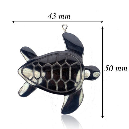 Hematite Crystal Stone Turtle Pendant