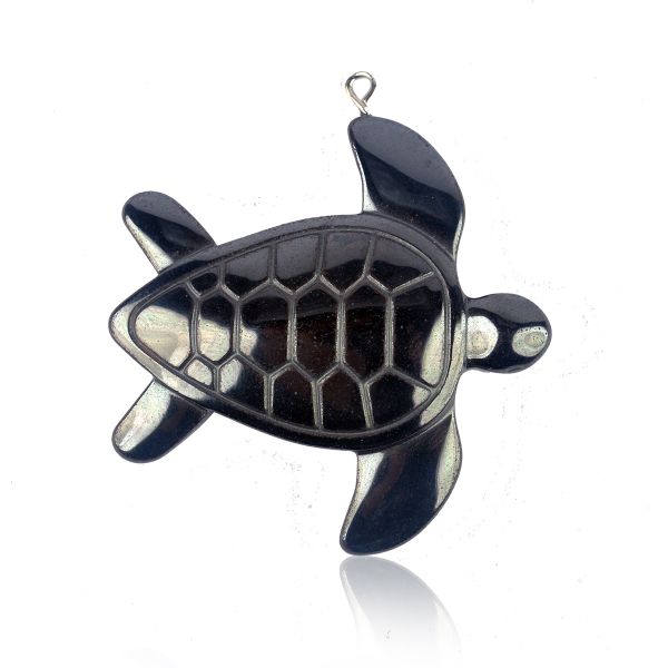 Hematite Crystal Stone Turtle Pendant