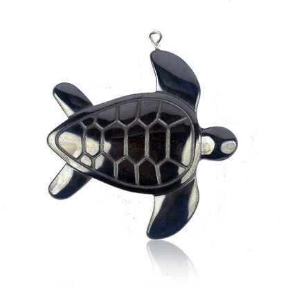 Hematite Crystal Stone Turtle Pendant