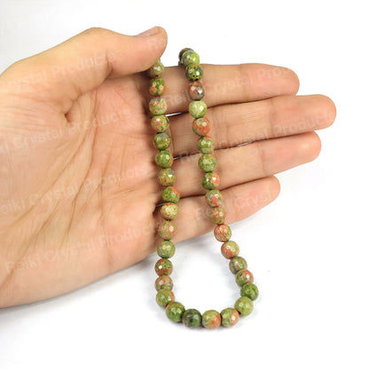 Unakite 8 mm Faceted Loose Beads 45-50 pcs for Making Bracelet Mala Necklaces