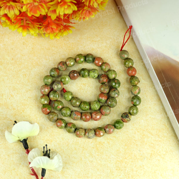 Unakite 8 mm Faceted Loose Beads 45-50 pcs for Making Bracelet Mala Necklaces