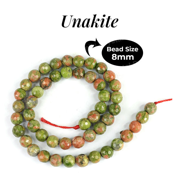 Unakite 8 mm Faceted Loose Beads 45-50 pcs for Making Bracelet Mala Necklaces