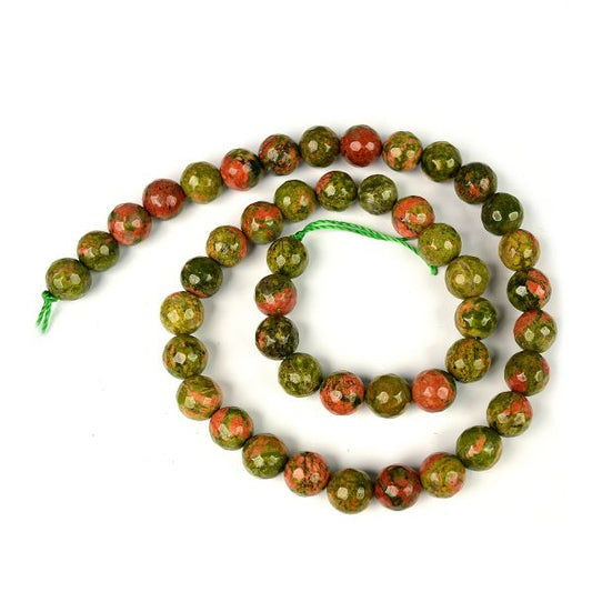 Unakite 8 mm Faceted Loose Beads 45-50 pcs for Making Bracelet Mala Necklaces