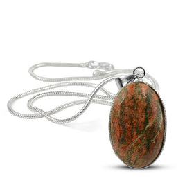 Natural Unakite Oval Pendant with Metal Chain Reiki Charged