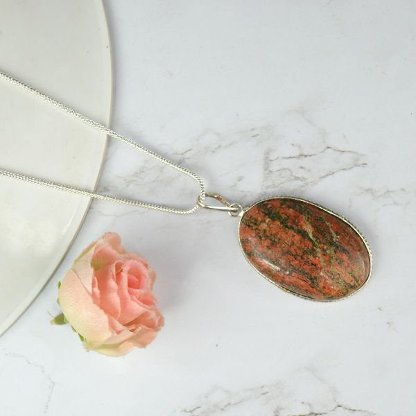 Unakite Oval Shape Pendant with Chain