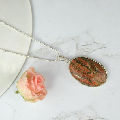 Unakite Oval Shape Pendant with Chain