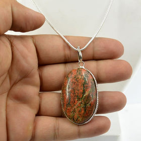 Polished Unakite Green and Pink Crystal Oval Pendant Close View