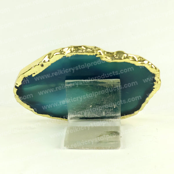 Crystal Stone Agate Waheguru Symbol Sileces & Coaster for Table Decoration