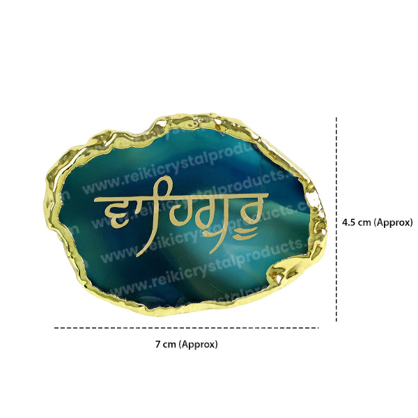 Crystal Stone Agate Waheguru Symbol Sileces & Coaster for Table Decoration