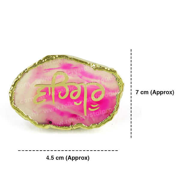 Crystal Stone Agate Waheguru Symbol Sileces & Coaster for Table Decoration