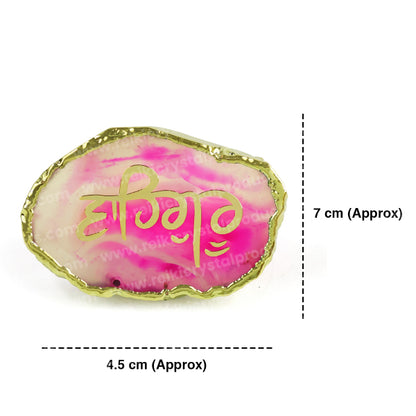 Crystal Stone Agate Waheguru Symbol Sileces & Coaster for Table Decoration
