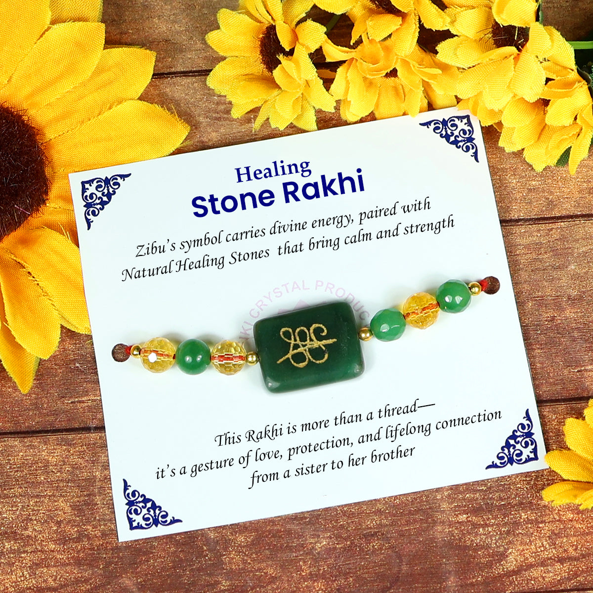 Natural Crystal Healing Stone Band, Citrine with Green Jade Aventurine Zibu Coin Band for Money